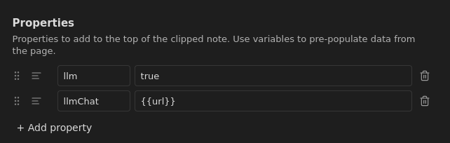 <code>llm</code> and <code>llmChat</code> properties added in the template