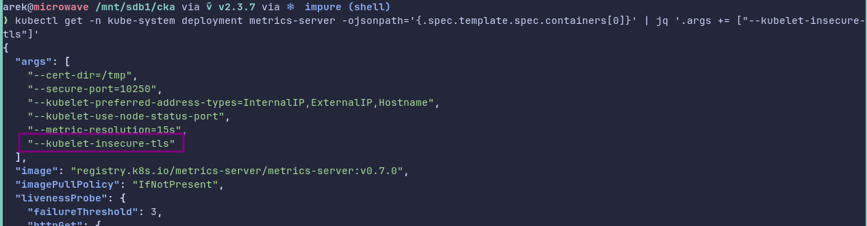 Container JSON object with flag