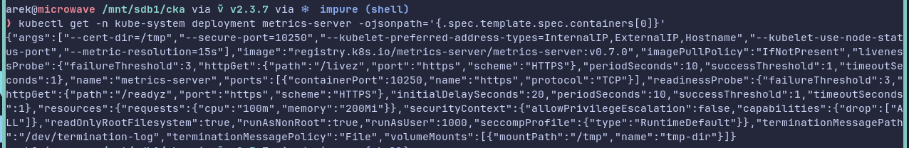 Kubectl describe to get JSON with container definition