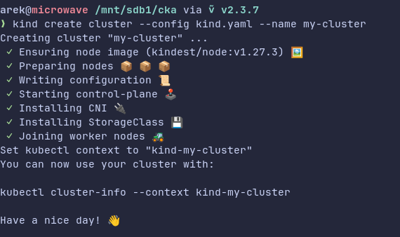 Output of kind create command