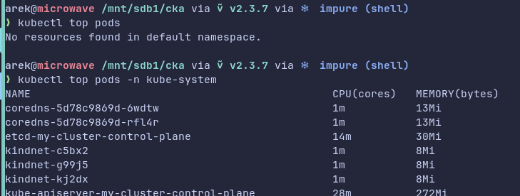 Successful execution of kubectl top