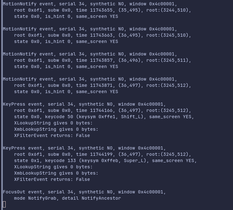 Example output of <code>xev</code> command