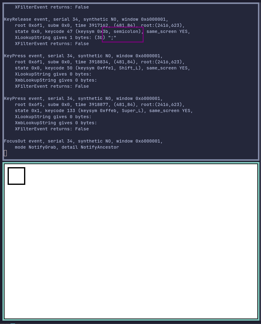 Output which contains key name for <code>;</code>